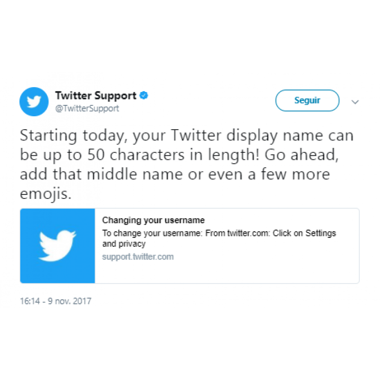 Twitter ya permite nombres de hasta 50 caracteres